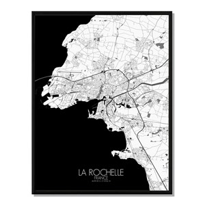 La rochelle carte ville city map n&b