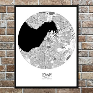 Izmir carte ville city map rond