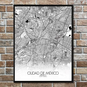 Mexico carte ville city map n&b