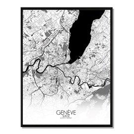Geneve carte ville city map n&b