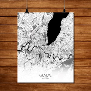 Geneve carte ville city map n&b