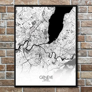 Geneve carte ville city map n&b