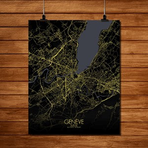 Geneve carte ville city map nuit
