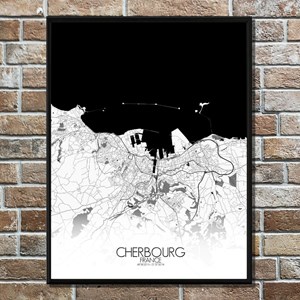 Cherbourg carte ville city map n&b