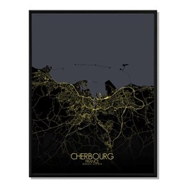 Cherbourg carte ville city map nuit