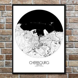 Cherbourg carte ville city map rond