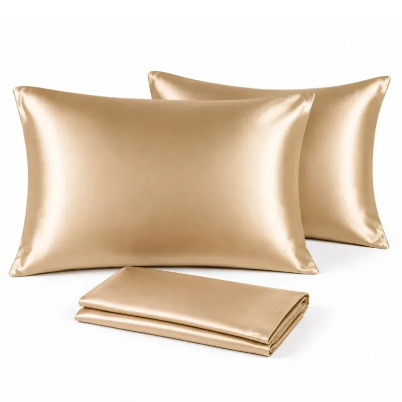 Lot de 2 taies d'oreiller satin effet soie 50x70 cm, champagne doré