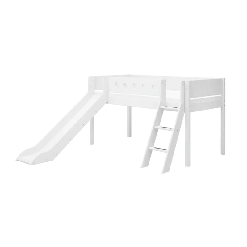 Flexa white lit mi-hauteur avec echelle inclinee et toboggan 90 x 200 cm blanc