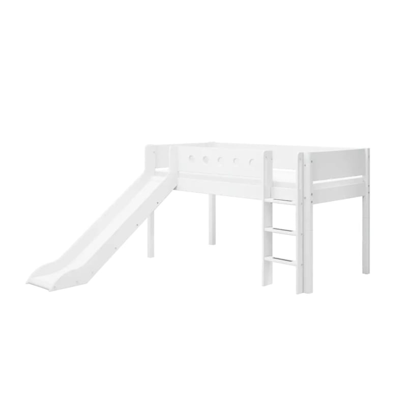 Flexa white lit mi-hauteur avec echelle droite et toboggan 90 x 200 cm blanc