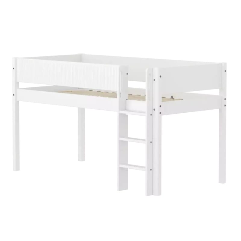 Flexa white lit mi-hauteur avec echelle droite 90 x 200 cm barriere pleine blanc