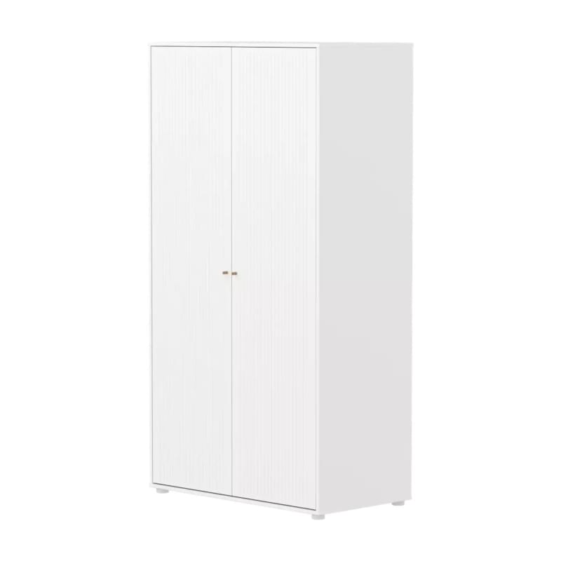 Flexa saga armoire 2 portes a facades rainurees blanche boutons en chene