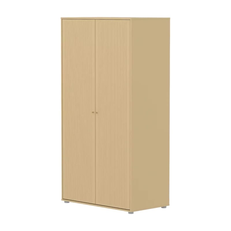 Flexa saga armoire 2 portes a facades rainurees beige sable oat boutons en chene