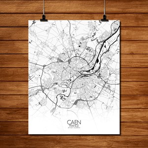 Caen carte ville city map n&b