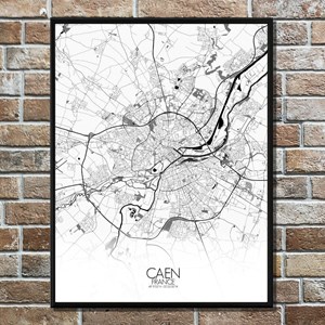Caen carte ville city map n&b