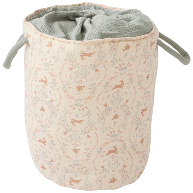Maxi panier de rangement à anses jardin enchanté et vert de gris (40x45cm)