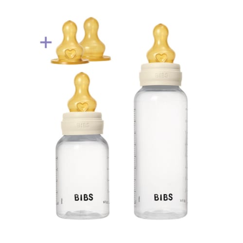 Bibs - Kit 2 biberon en verre avec tetine ronde en latex 150ml - 270ml