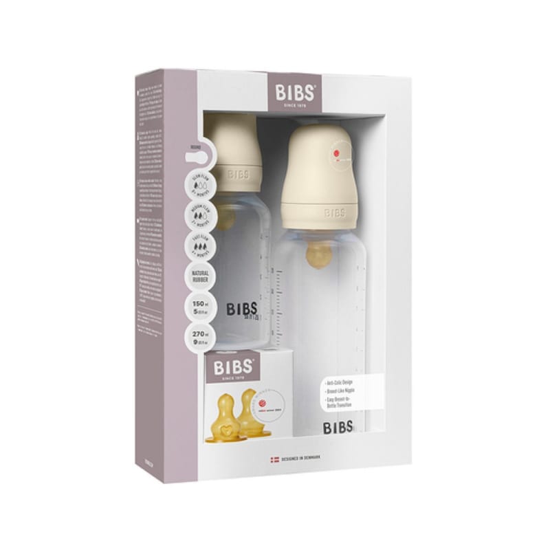 Kit 2 biberon en verre avec tetine ronde en latex 150ml - 270ml (Bibs) - Image 1