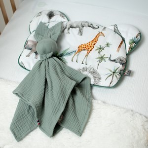 Doudou lapin  gaze jeanne vert de gris