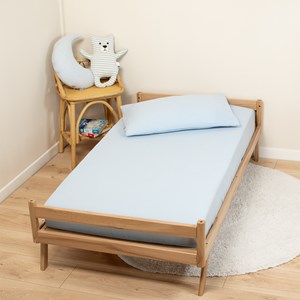 Drap housse gaze de coton uni bleu