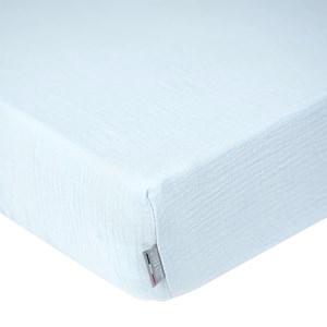 Drap housse gaze de coton uni bleu
