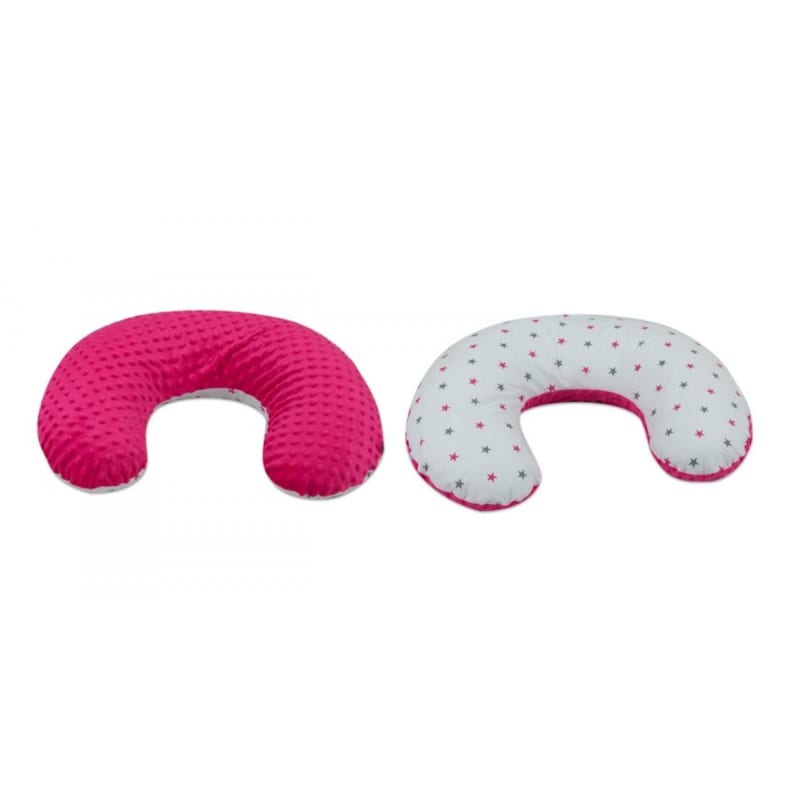 Coussin c d?allaitement étoiles grises et roses sur fond blanc ? rose