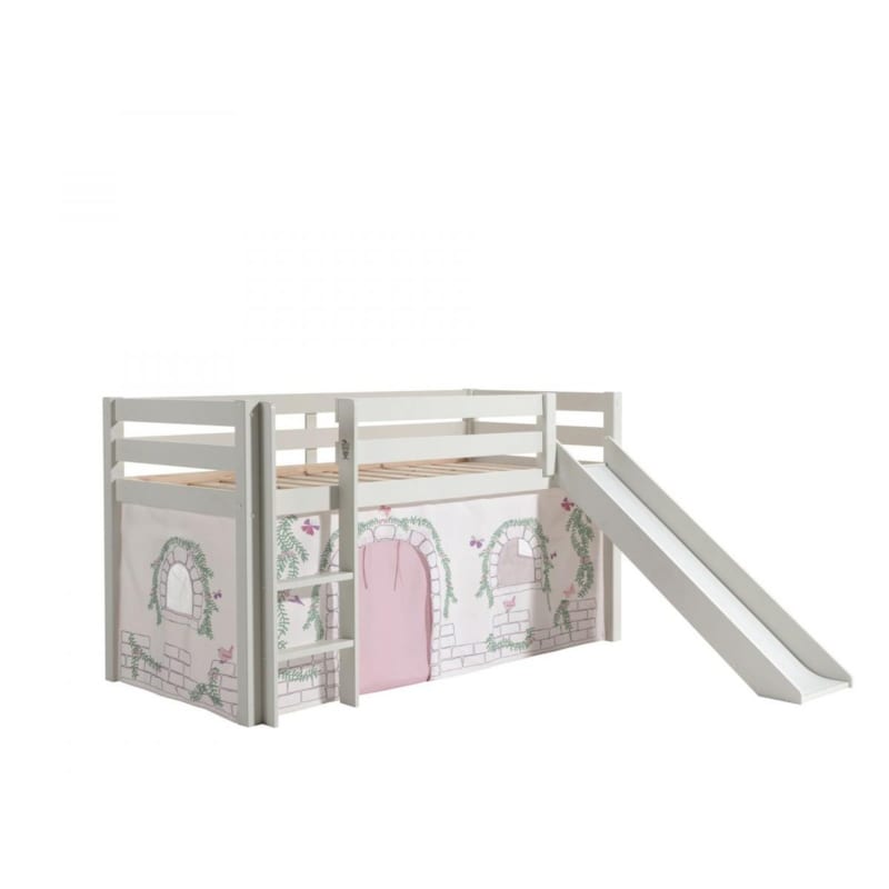 Vipack pino lit mezzanine avec toboggan + rideau de lit birdy