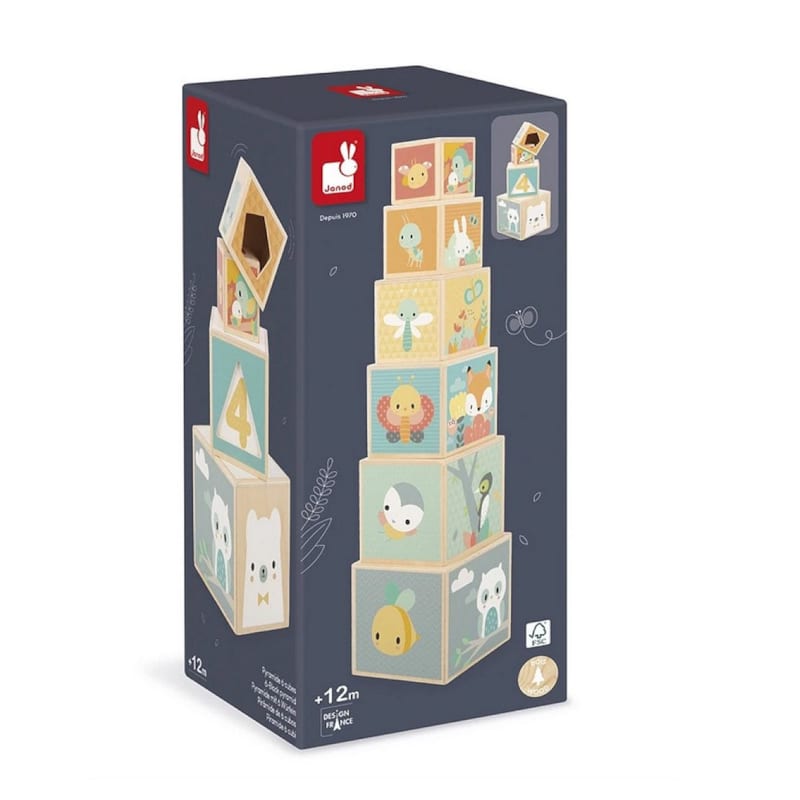 Pyramide 6 cubes pure en bois
