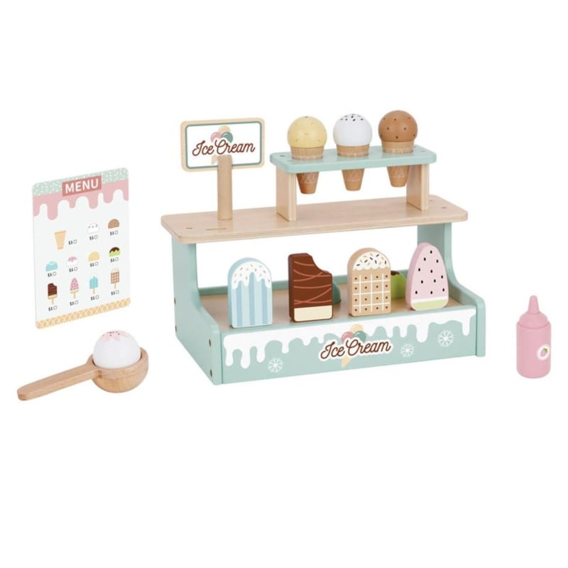 Marchande en bois tooky toy tj119 - stand de glaces 17 pièces