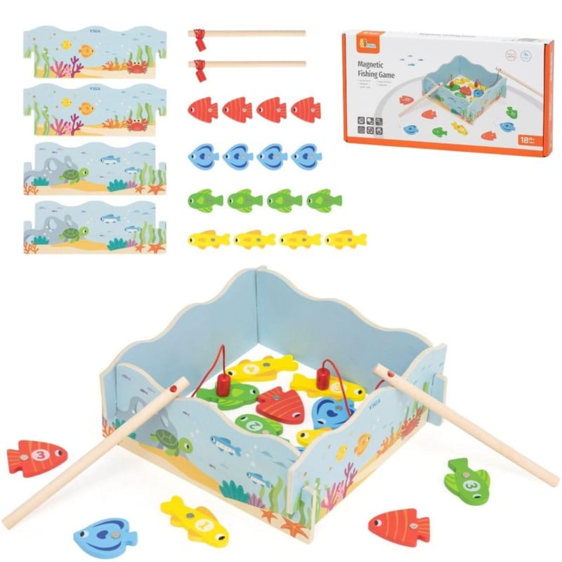 Jeu de pêche magnétique viga 44843 - bois, poissons chiffrés