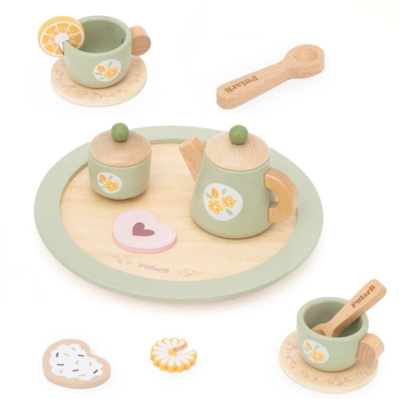 Dînette viga 44305 - service à café et à thé en bois avec plateau