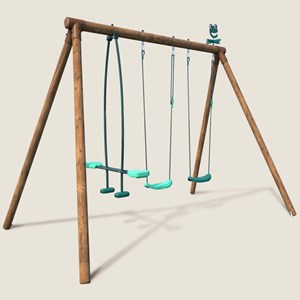 Portique en bois rond 3 agrès avec face