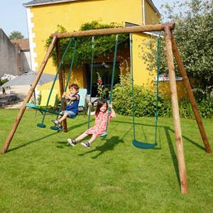 Portique en bois rond 3 agrès avec face