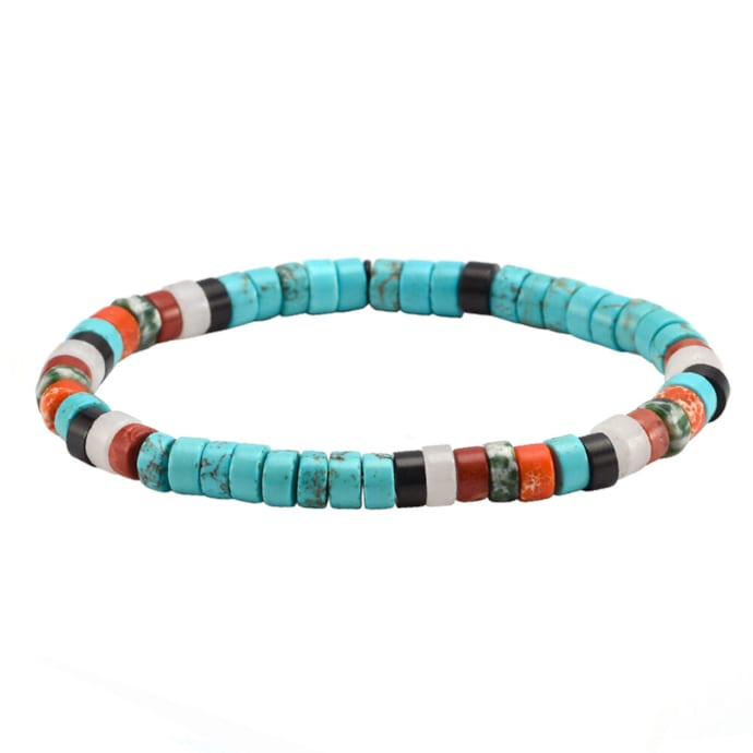 Bracelet perles heishi turquoise agate noire rouge blanche et verte - 14 cm