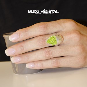 Bague goutte argent avec du lichen
