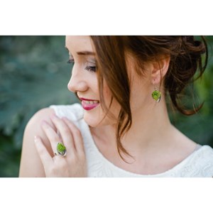 Bague goutte argent avec du lichen