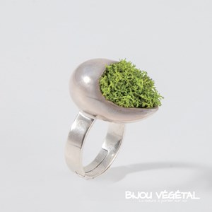Bague goutte argent avec du lichen