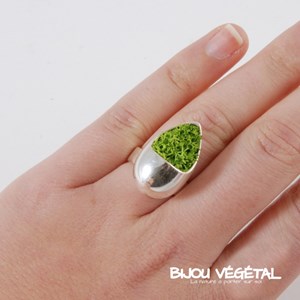 Bague goutte argent avec du lichen