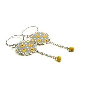 Boucles d'oreilles anneaux bois et tissu