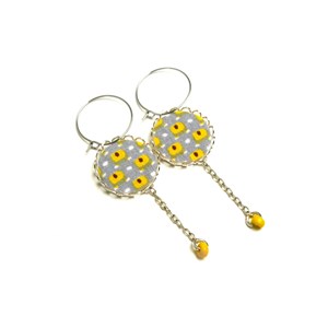 Boucles d'oreilles anneaux bois et tissu