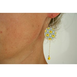Boucles d'oreilles anneaux bois et tissu