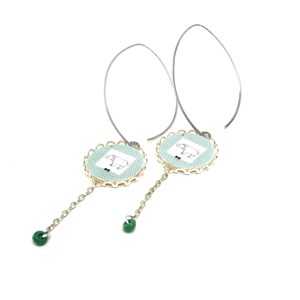 Boucles d'oreilles bois imprimé origami