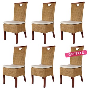 Lot de 6 chaises racine miel en rotin