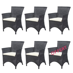 Lot de 6 fauteuils rosas noir en osier