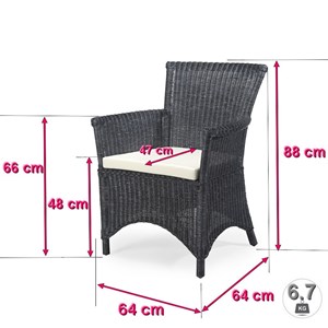 Lot de 6 fauteuils rosas noir en osier