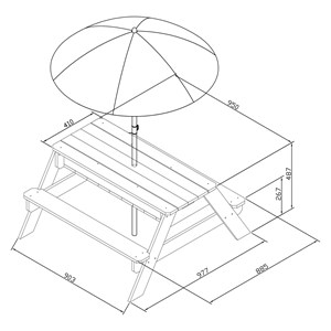 Table sable eau avec parasol arc en cie