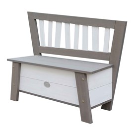 Banc de rangement en bois gris et blanc