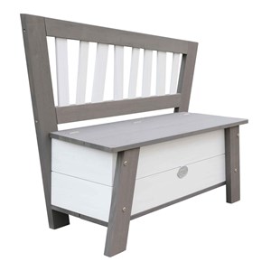 Banc de rangement en bois gris et blanc