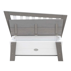 Banc de rangement en bois gris et blanc