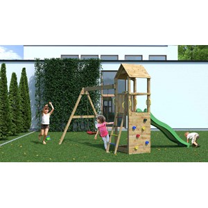 Aire de jeux avec toboggan et 2 balanço