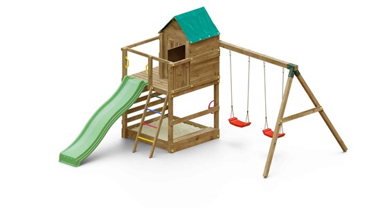 Aire de jeux jarcas en bois avec cabane